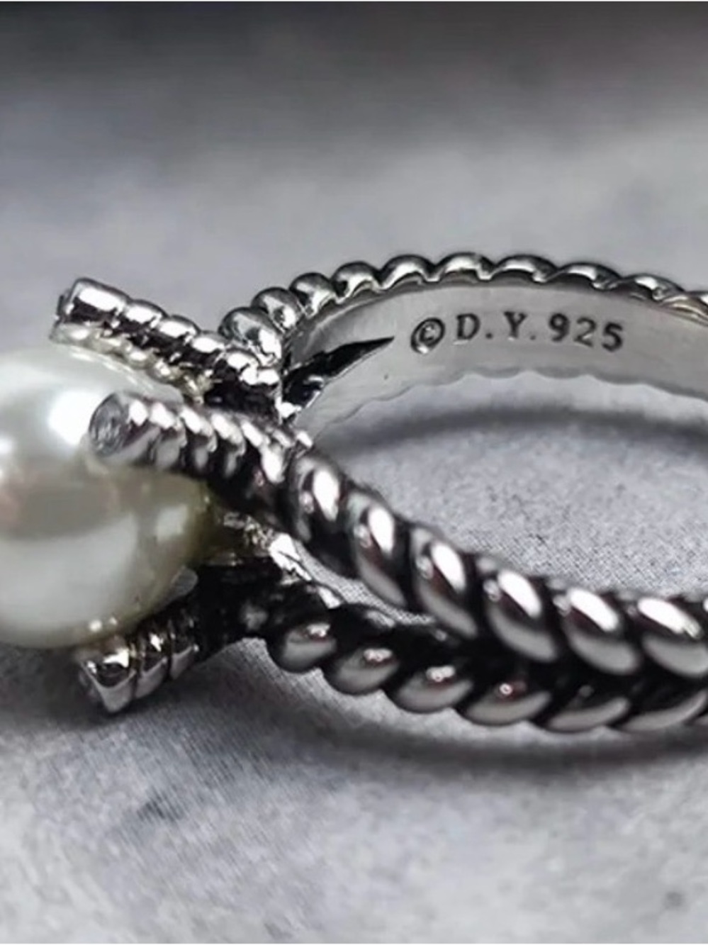 David Yurman Silver Rope Pearl Ring - Picture 5 of 5